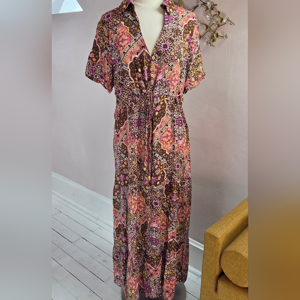 Floral Pink and Brown Maxi Dress
